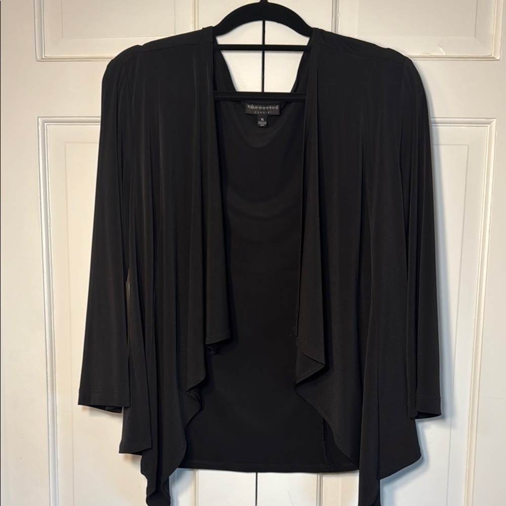 Versatile Connected Apparel Black Open Waterfall Front Topper/Jacket